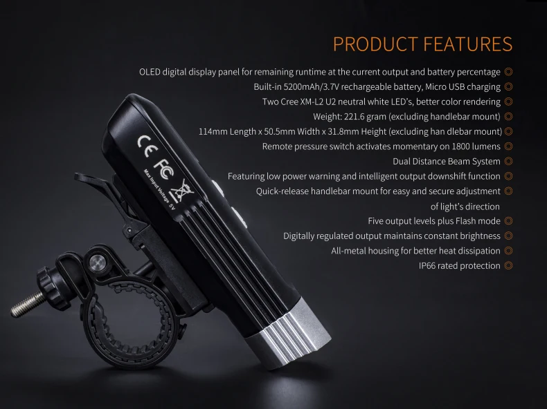 Fenix BC30R USB Перезаряжаемый велосипедный светильник 1800 люмен|lamp lamp|lamp 18650lampe rechargeable |