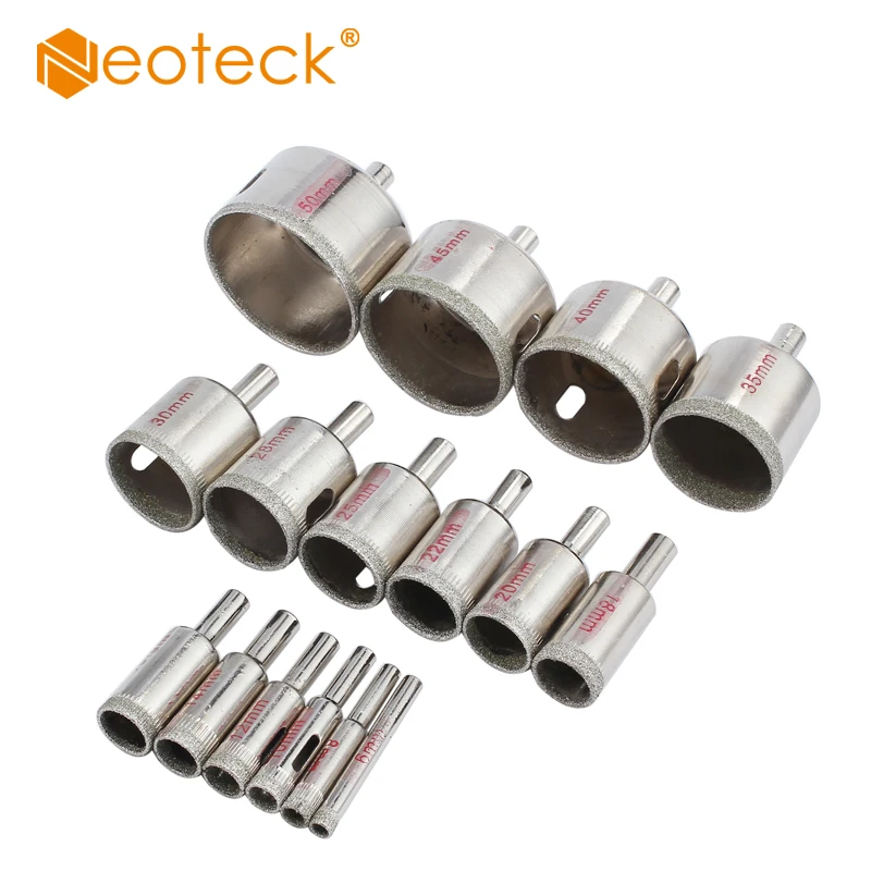 (Send from France) Neoteck 16pc/set 6mm-50mm Diamond Coated Hole Saw Drill Bit Glass thin Ceramic Tile Cutter Saw Glass Drill