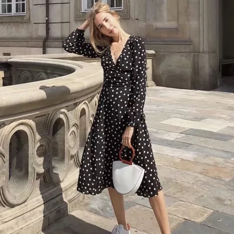 Long Boho Maxi Woman Dress Printed V Neck Vintage Beach Dresses Polka Dot Sashes Party Vestido|Женские платья| |