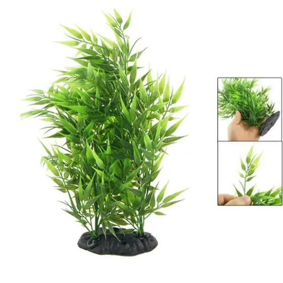 Green Bamboo Leaves Shaped Decorative Artificial Grass for Aquarium Fish Tank | Дом и сад