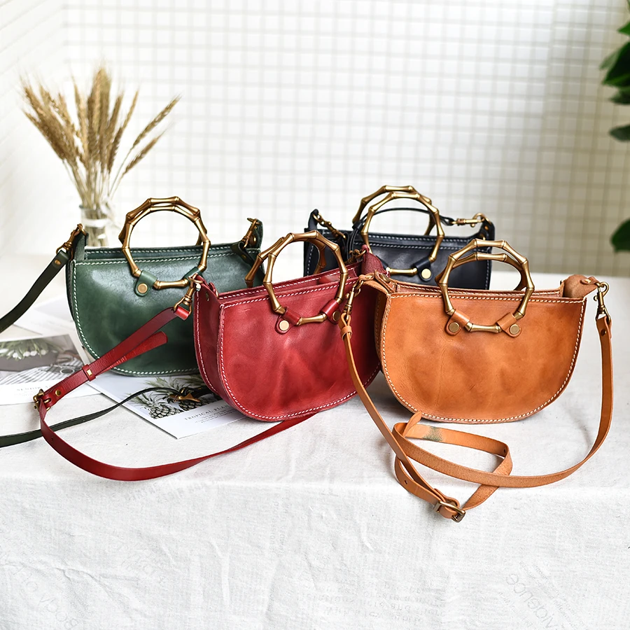 Винтаж дубления кожи полукруглый дизайнер Crossbody сумка для женщин 2019 кожа сумки на