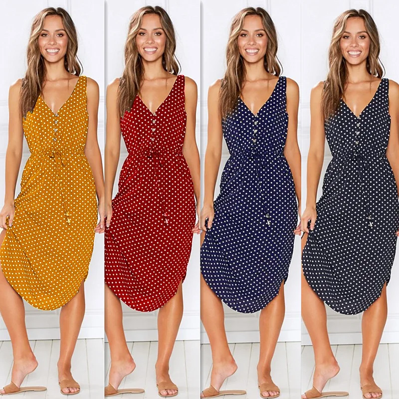 

Женское длинное платье в горошек Boho, длинное однобортное пляжное платье на шнуровке, новинка 2020