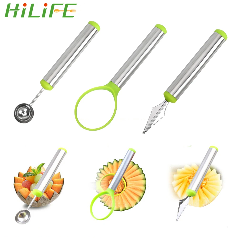 HILIFE 3 шт./компл. нож для резьбы арбуза набор фруктовых тарелок из нержавеющей