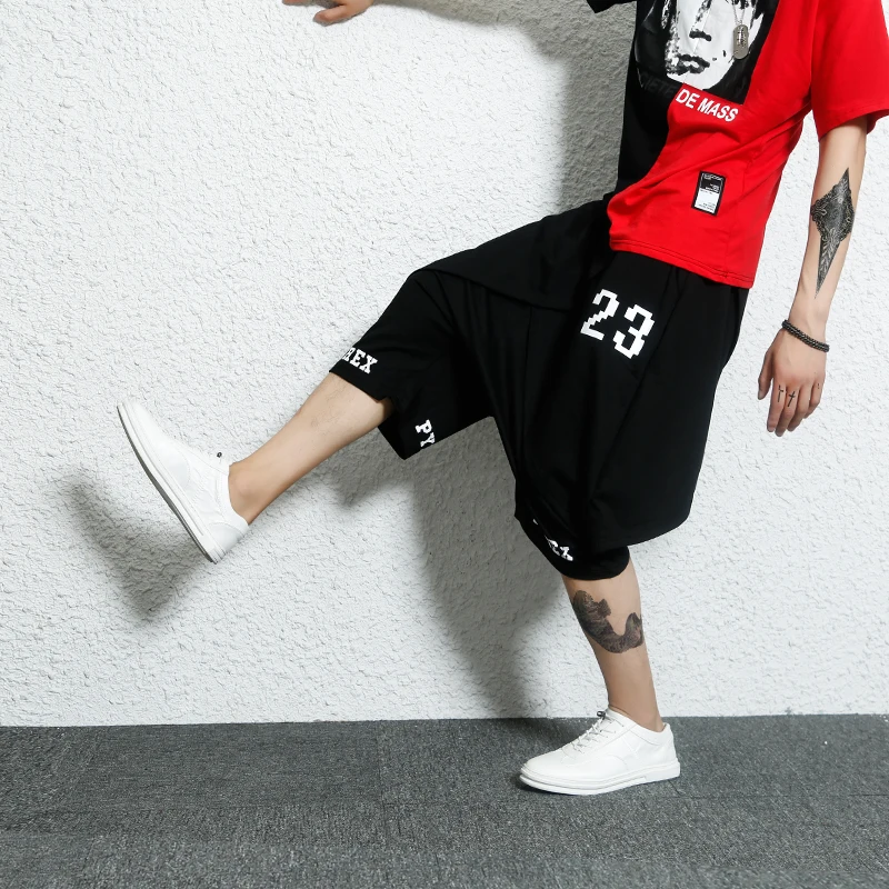 

men Shorts crossed hip hop High Street Fashion Mens clothing Shorts 2 layers streetwear