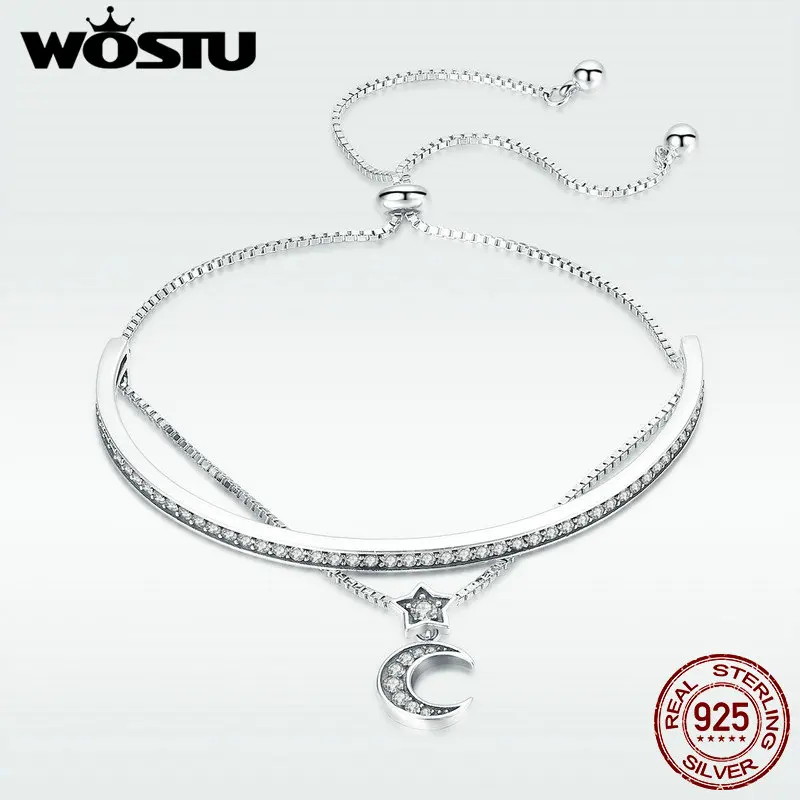 Женский браслет WOSTU регулируемый из стерлингового серебра 925 пробы с