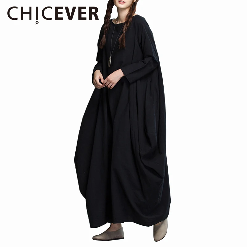 Chicever Лето 2017 г. Женское платье Женский туника с длинным рукавом Свободные О шеи