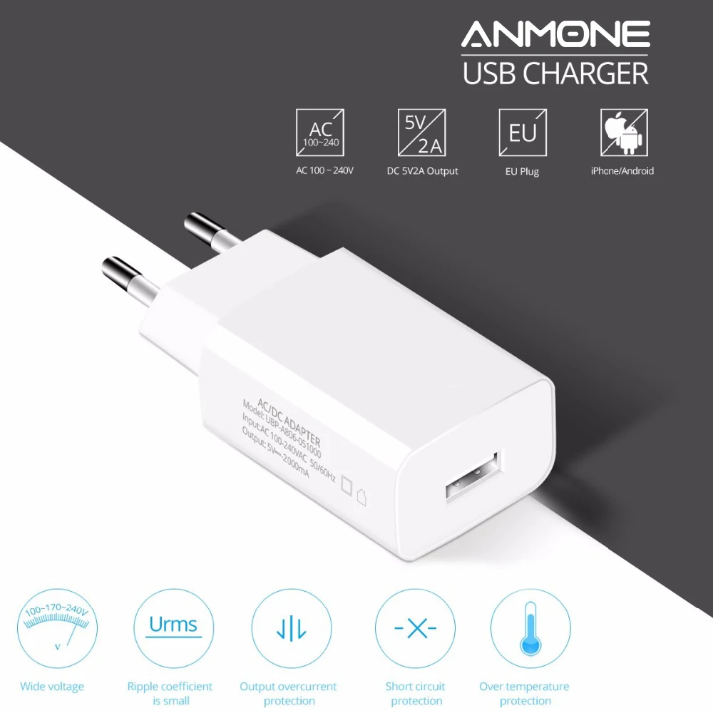 ANMONE 5 в 2A USB зарядное устройство универсальное 10 Вт Быстрая Зарядка телефона