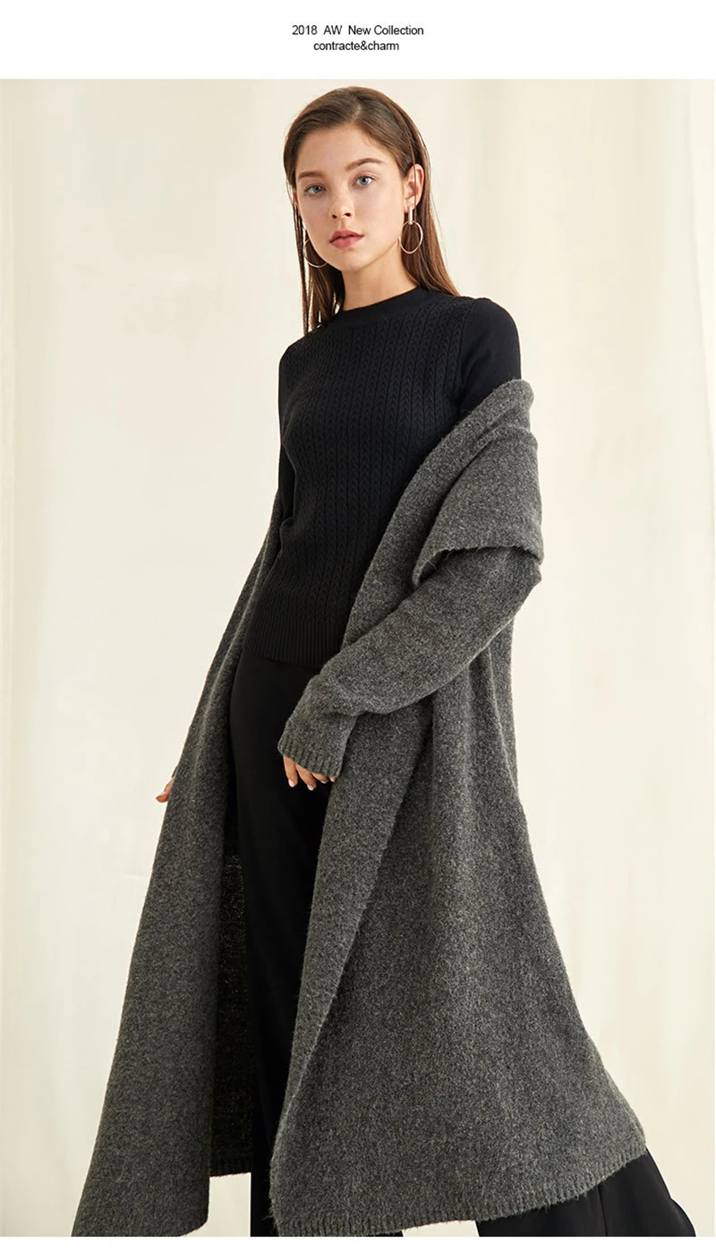 IANLAN Spring/Autumn Relaxed Long Alpaca Hair Cardigan for Womens Sleeve Outerwear Loose Knit Wool Sweater IL00383 |