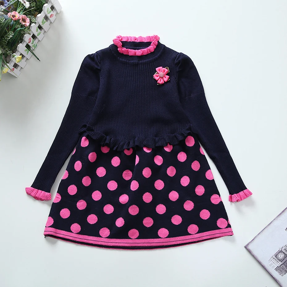 Dresses For Girls Dot Knitted Sweater Dress Party Kids Autumn Winter Christmas Clothes Girl 3 5 8 9 13 Years | Детская одежда и