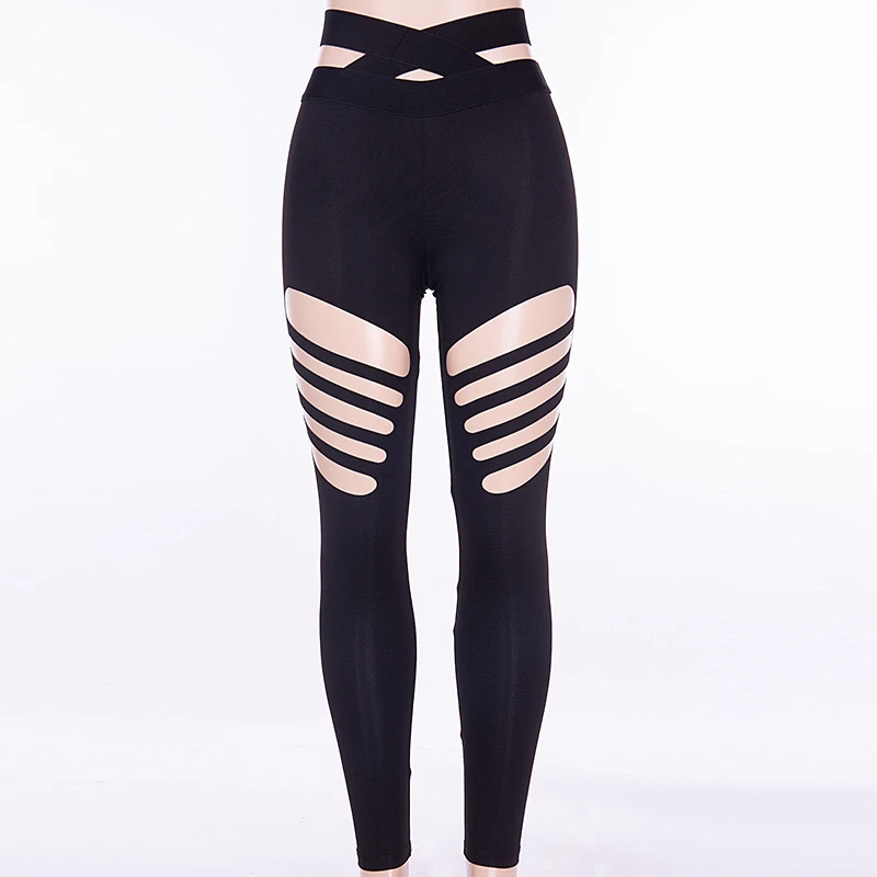 Women Sexy Cutout Leggings Black Slim Pants Casual Trousers Legging | Женская одежда