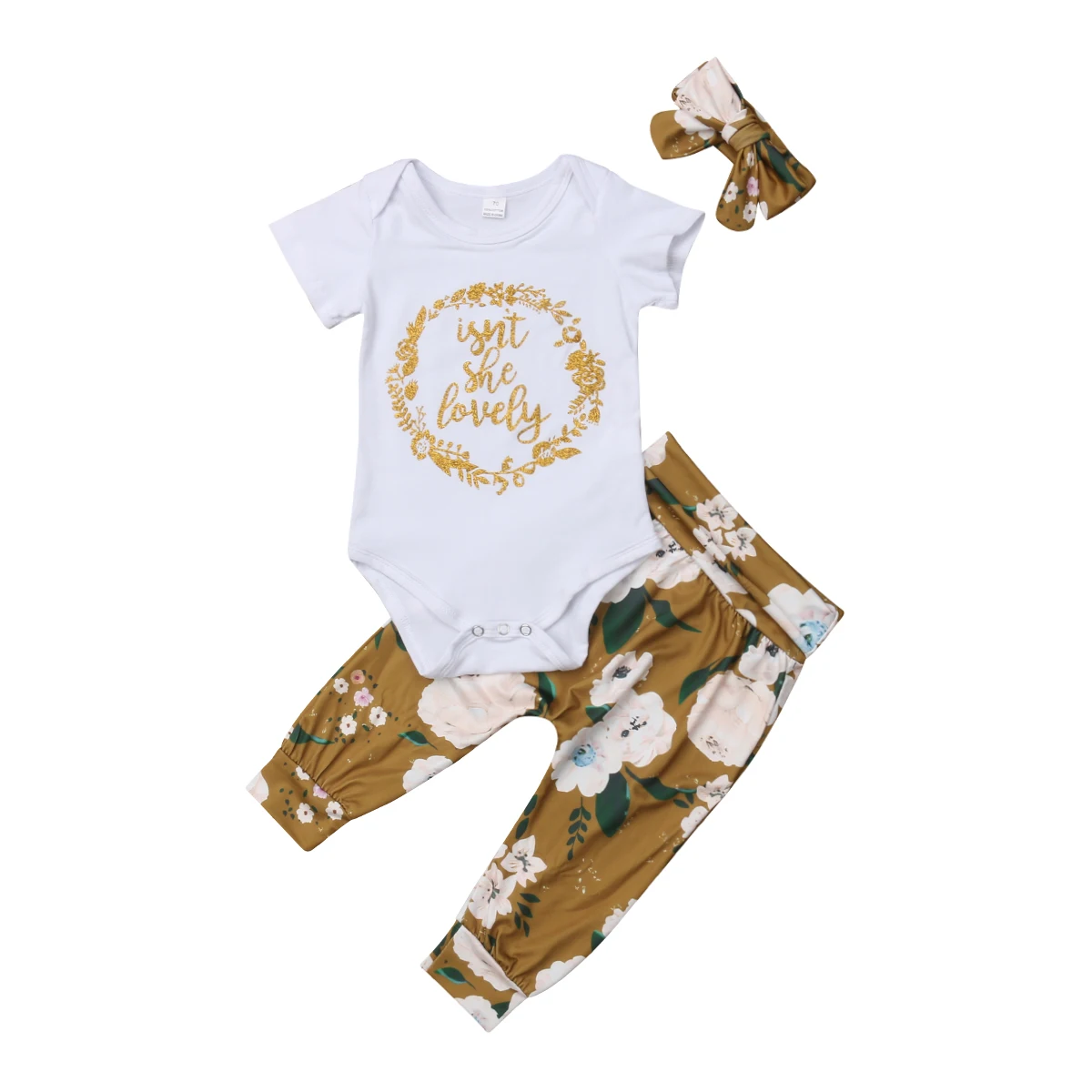 Baby Clothes 0-18M Infant Newborn Boy Girl Short Sleeve Cotton Bodysuit Tops Floral Pant Headband 3PCS Autumn Clothing Set | Детская