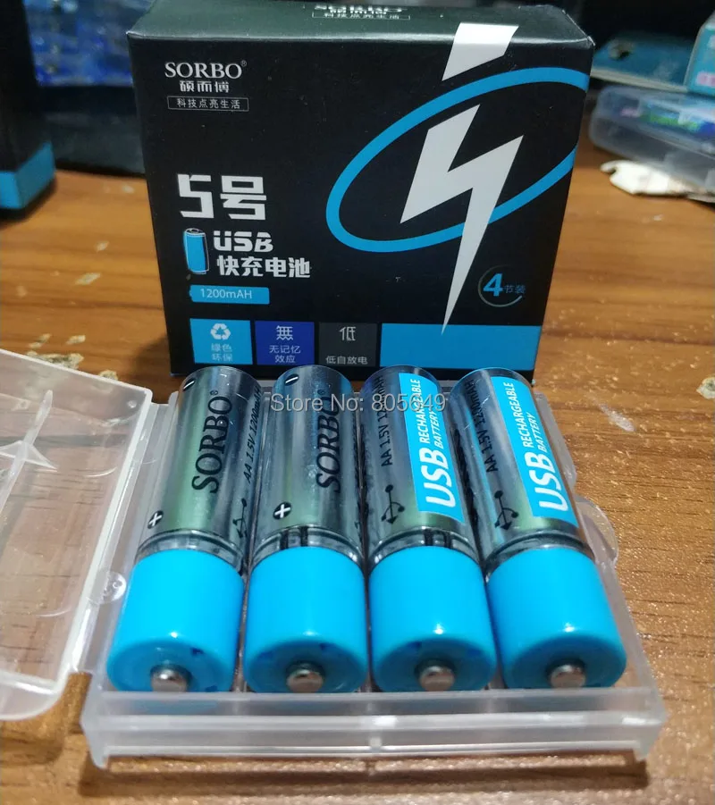 Перезаряжаемый литий ионный USB кабель SORBO 1 5 в AA 1200 мАч|Перезаряжаемые батареи| |