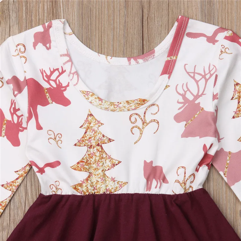 Newborn Christmas Baby Girls Princess Dress Kids Party Pageant Backless Casual Dresses Girl Patchwork Xmas Trees Clothes | Детская