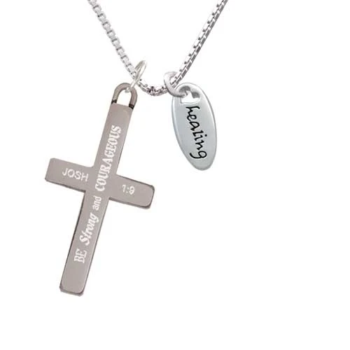 Исцеление Овальный с вырезом сердце-сильный и мужественный-крест ожерелье |