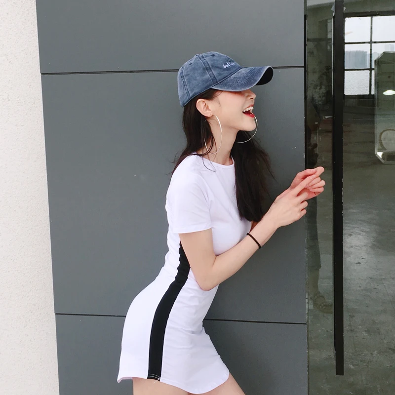 Lychee Girls Sexy Slim Hit Color Short Sleeve Summer Women Dress Contrast Sheath Causal A Line Female | Женская одежда