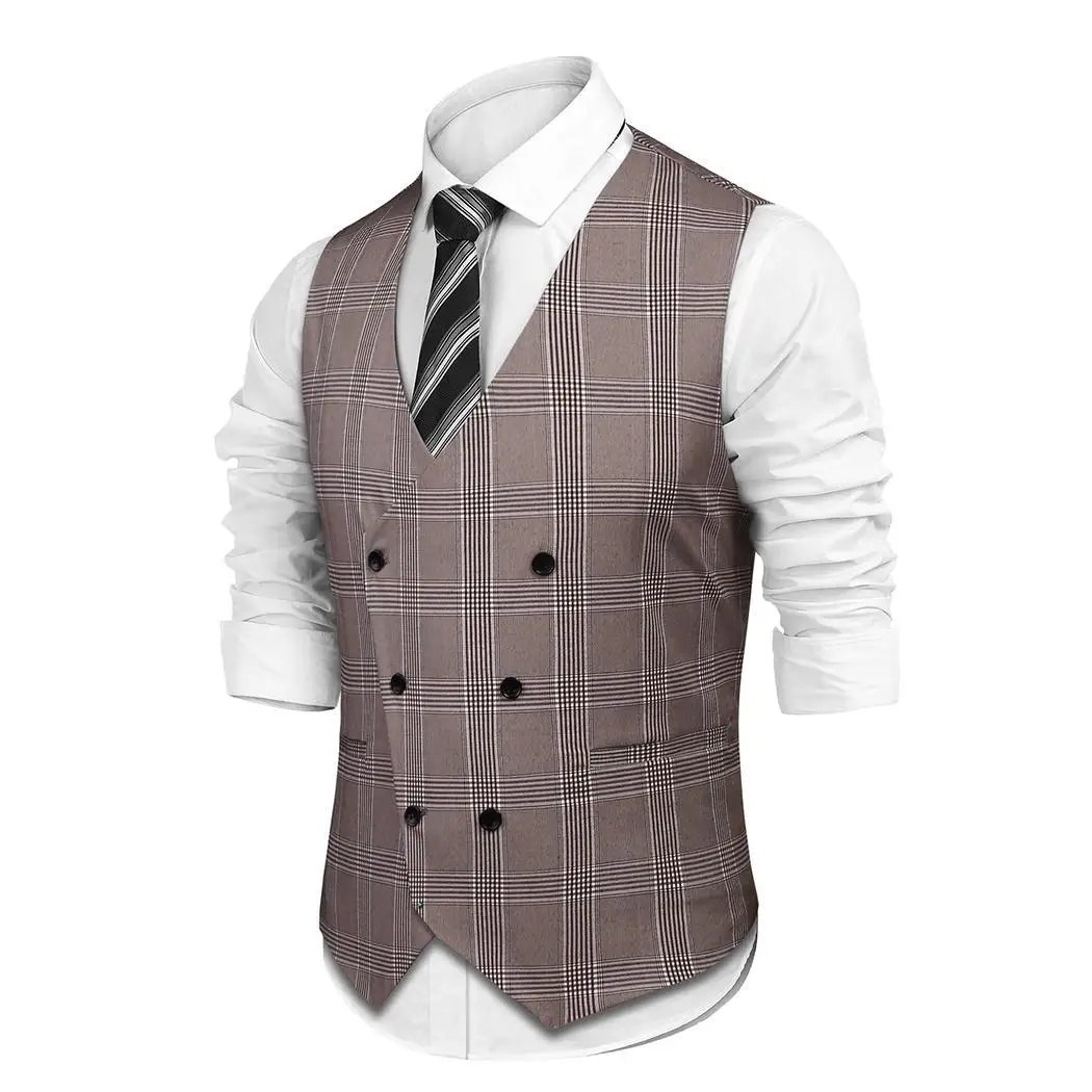 Men V Neck Sleeveless Double Breasted Adjustable Spring Autumn Winter Back Strap Vest Casual Business | Мужская одежда