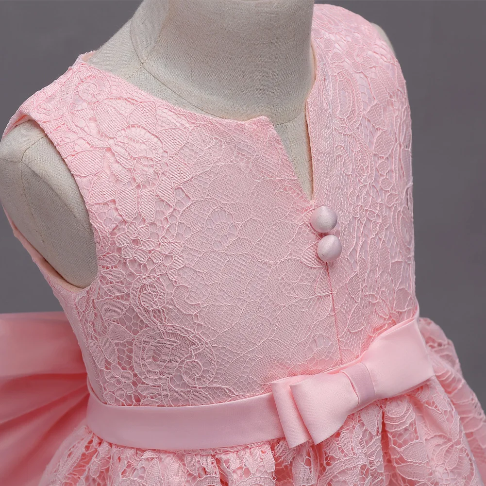 

2019 Children's Wedding Flower Girl Princess Dress Skirt Big Girl Sleeveless Bow Host Dress Skirt Soft Lace Trailing Dress
