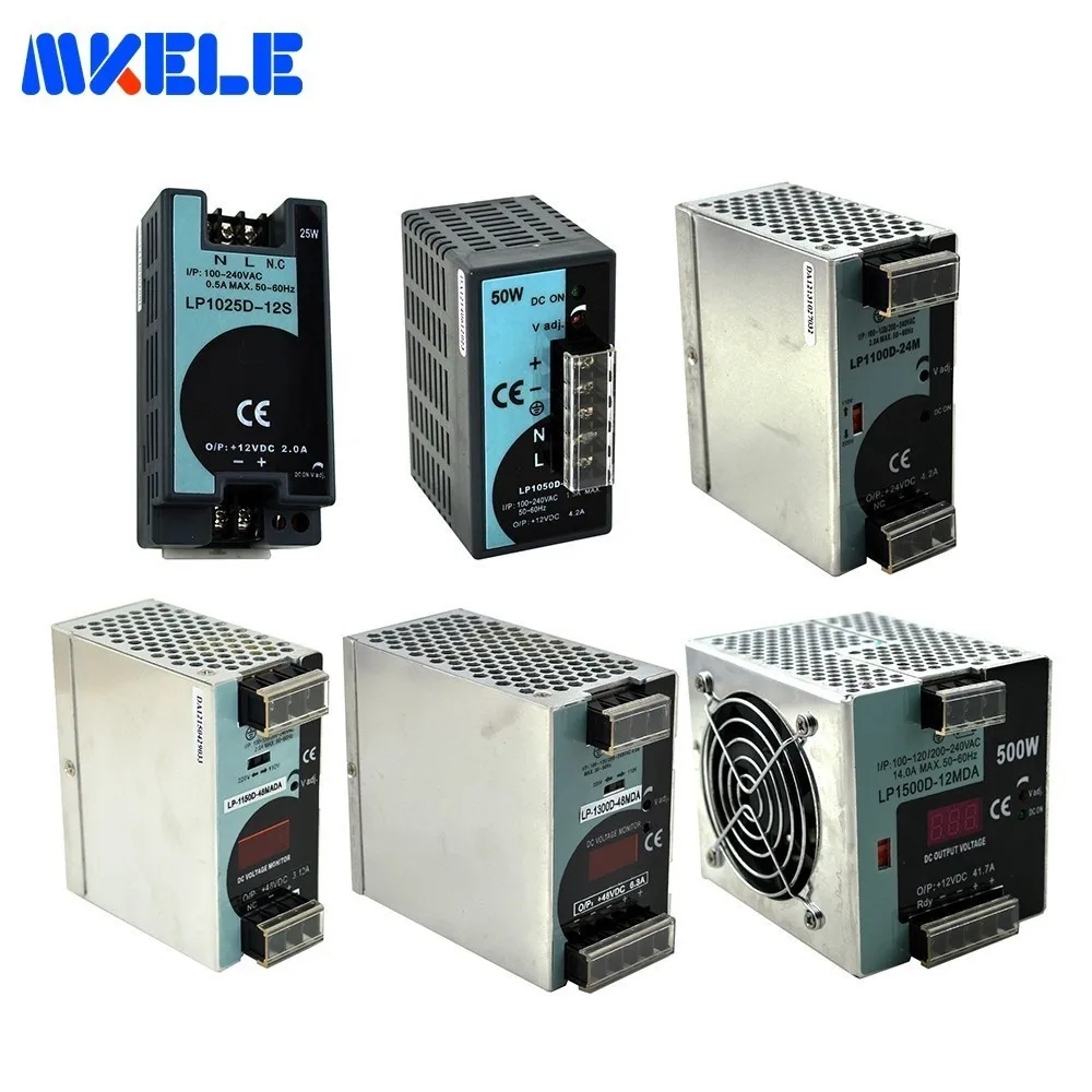 

LP Series Din Rail Single Output Switching Power Supply 25W 50W 100W 150W 300W 500W Digital Display 12/24V AC DC With CE Approve