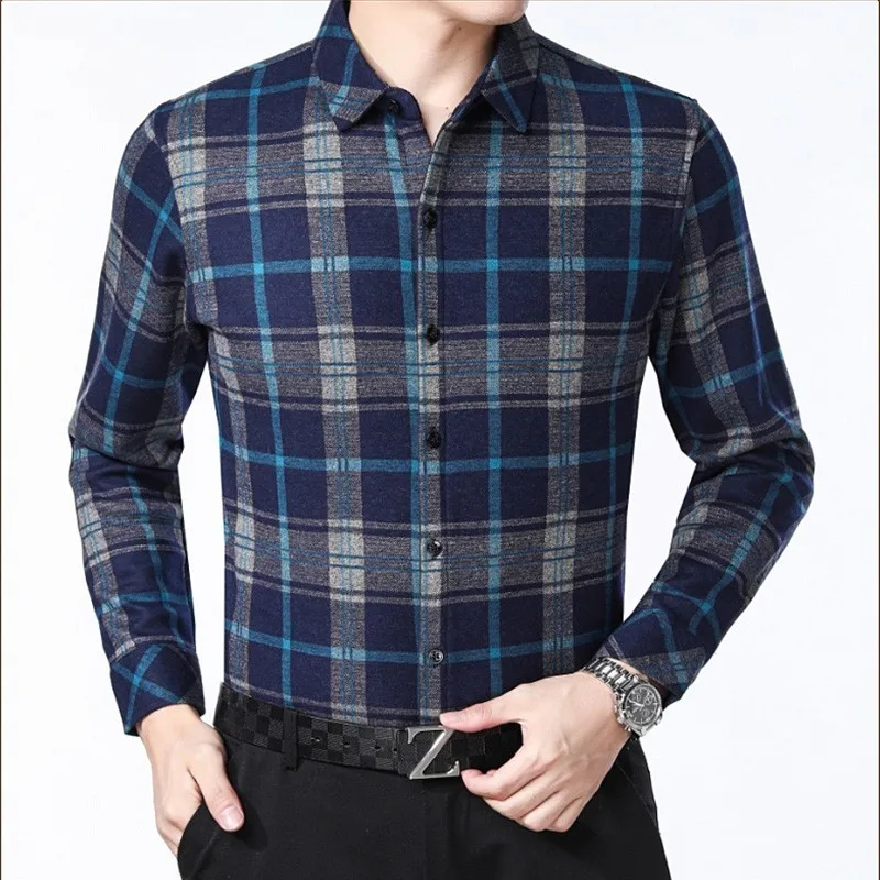 Зимние мужские рубашки в клетку с длинным рукавом camisa masculina теплая рубашка