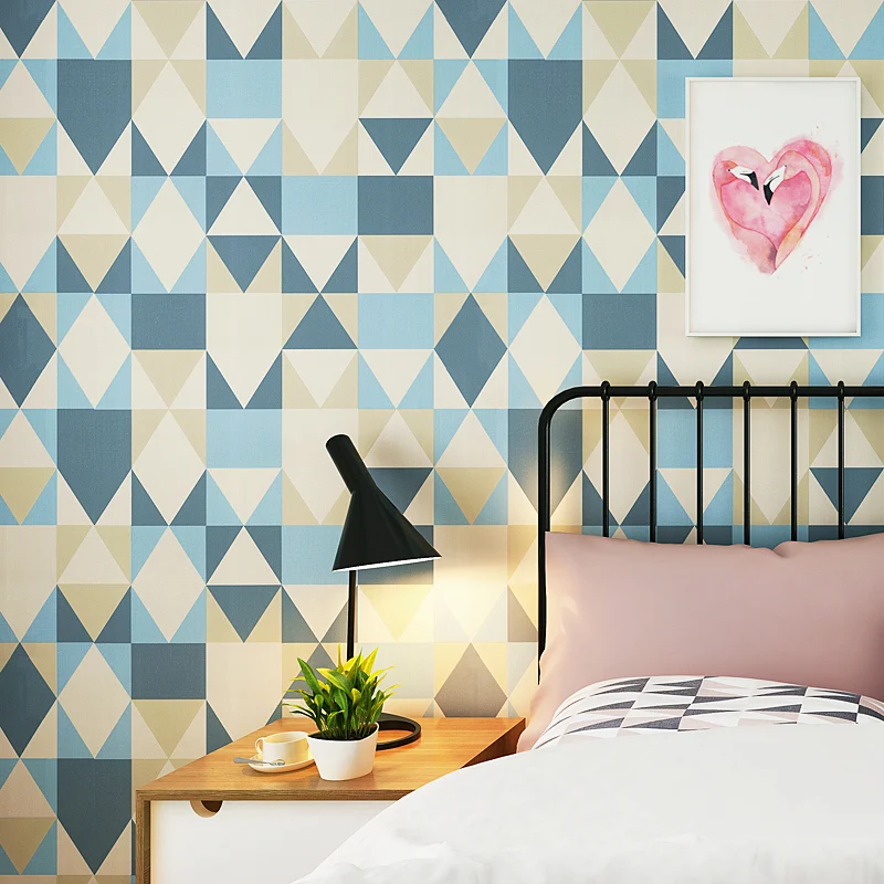 

Modern Blue Geometric Triangle Wallpaper Roll Diamond Wallpaper Mediterranean Papel De Parede Bedroom Nordic Living Room