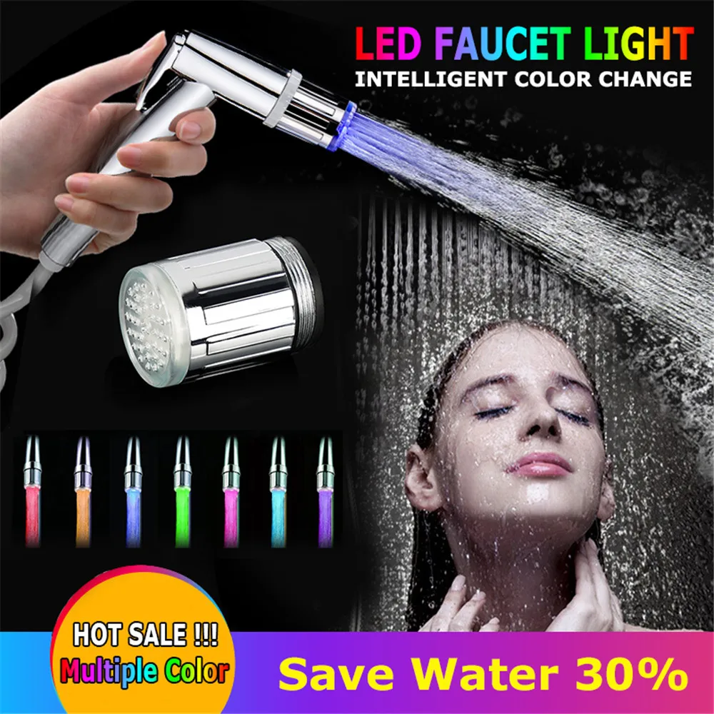 

LED Glowing Kitchen Faucet 7/3/1 Colors Luminous Glow Water Taps Nozzle Temperature Controller Colorful Changing Shower Head Tap