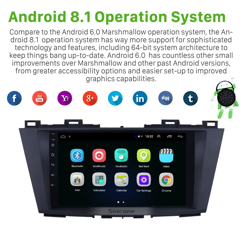 Автомагнитола Seicane мультимедийный проигрыватель с GPS для Mazda 5 2009 2010 2011 2012 Android 8 1 9