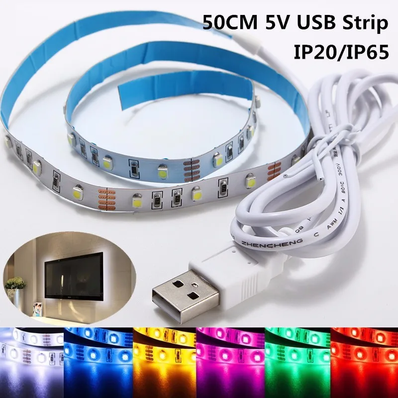 Smuxi 5 V usb-кабель светодиодный свет лампы SMD3528 50 см Рождество Гибкие Светодиодные ленты e огни ТВ фонового освещения