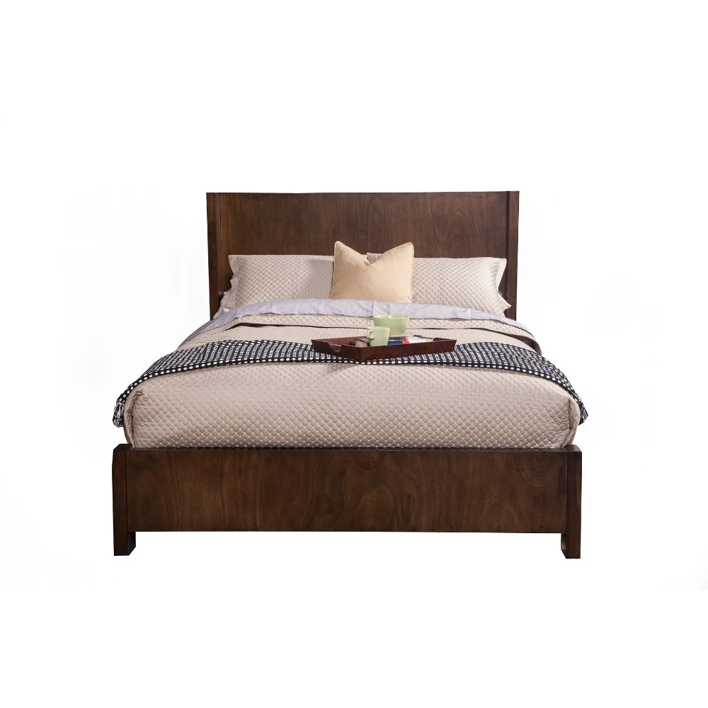 Standard King Size Shelter Panel Bed In Wood Chestnut Brown |
