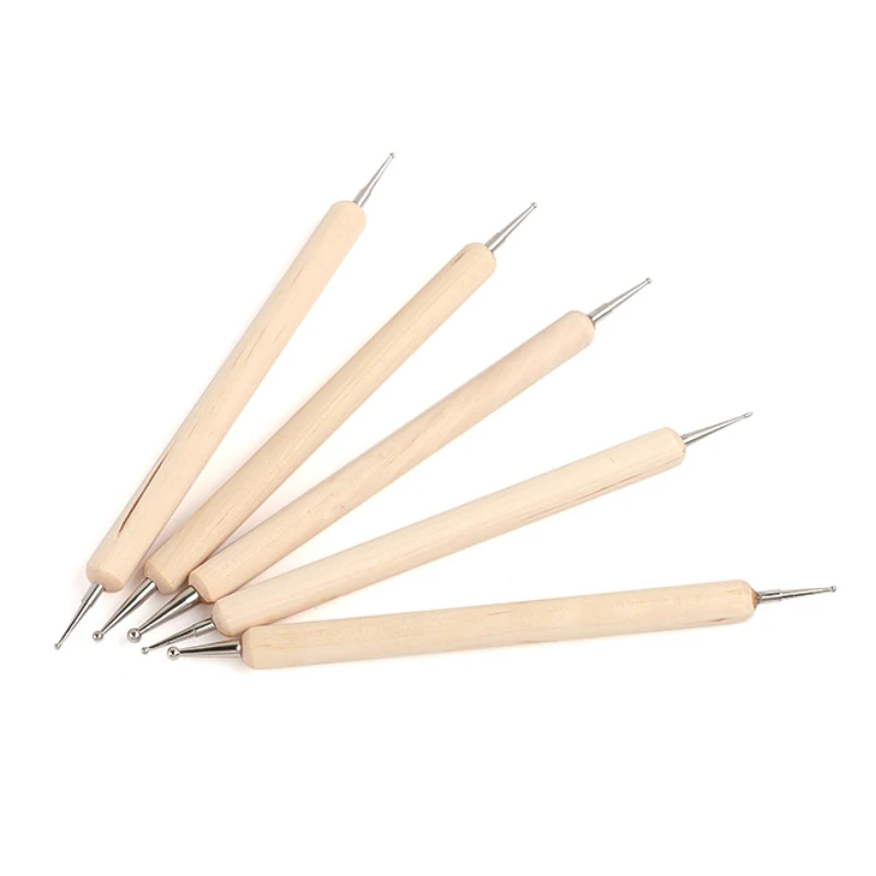 WiRinef Point Drill Pen Two Way Use Nail Art Dot Dotting Tools for Nails Wooden Manicure | Красота и здоровье