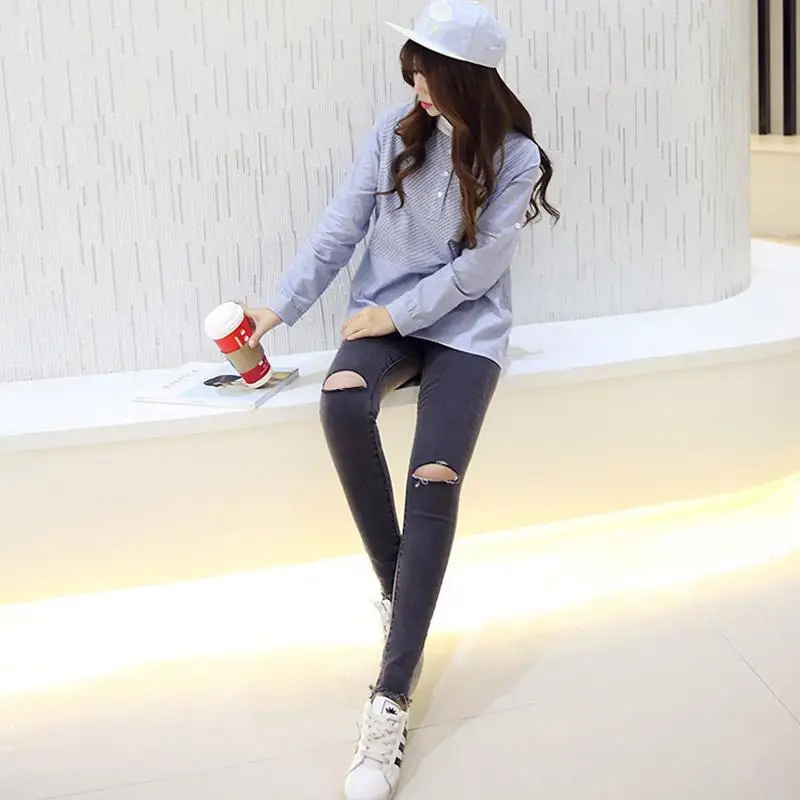 MISSKY Women Shirt Cartoon Embroidery Stripes Splicing Long Sleeve Stand Collar Blouse Female Tops For Spring Autumn | Женская одежда
