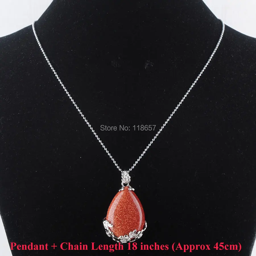 YOWOST Natural Golden Sand Water Drop Shape Gem Stone Love Beads Reiki Chakra Healing Pendant &amp Necklace Chain Jewelry IN3469 | Украшения