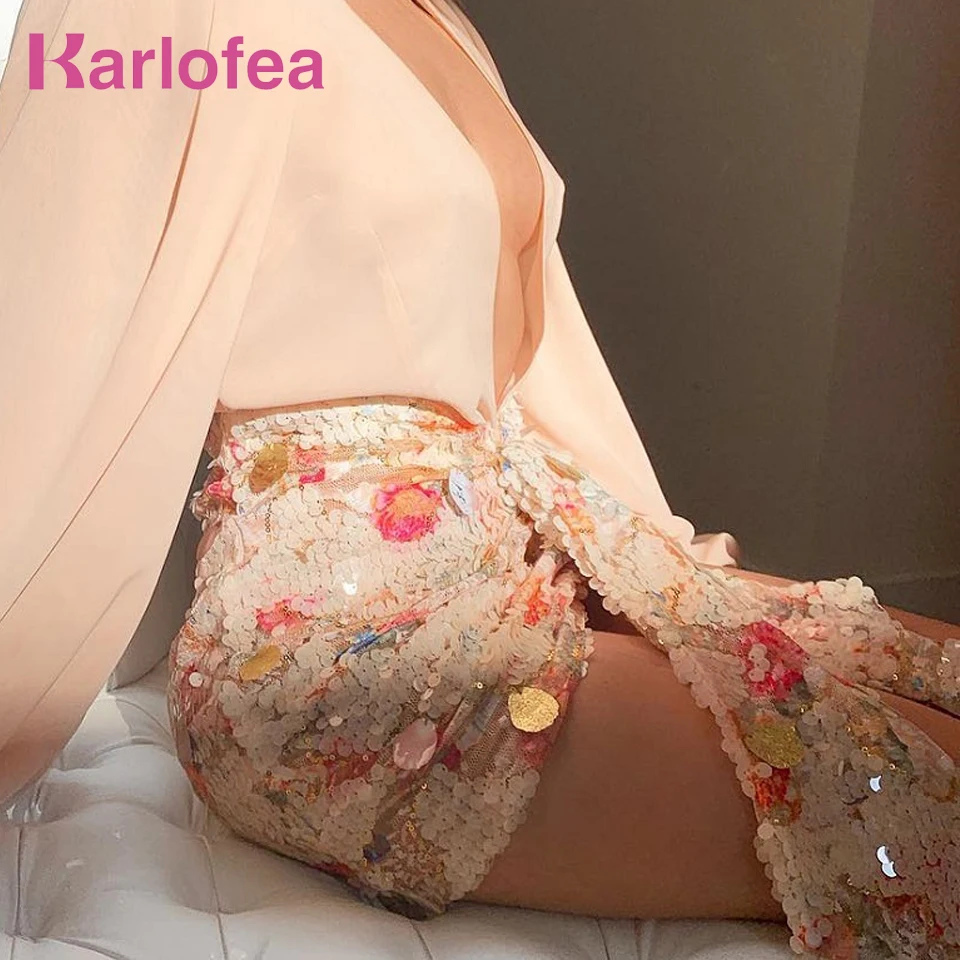 Karlofea элегантные цветочные юбки с пайетками женские шикарные Асимметричные