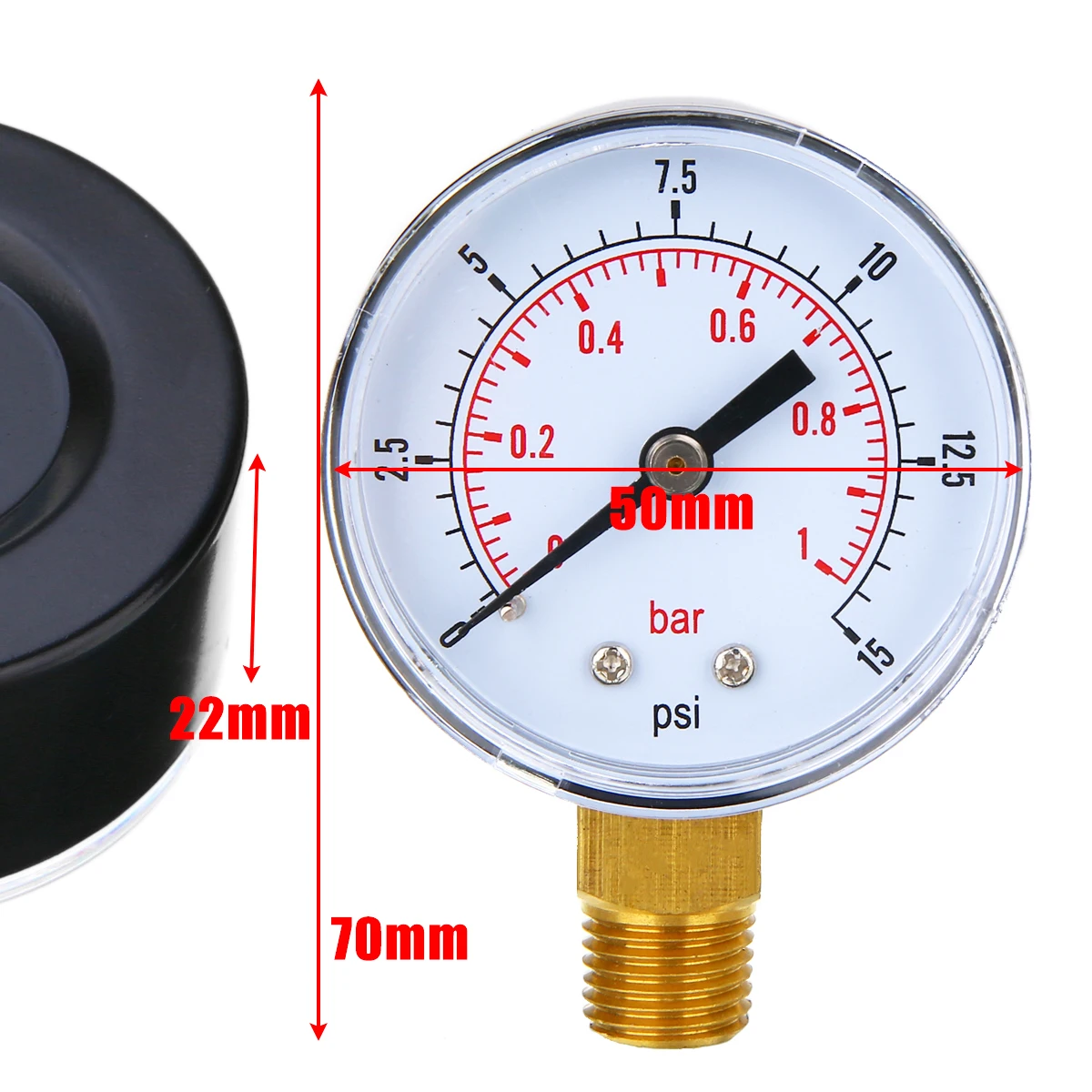 Измеритель давления низкого 1/4 BSPT 50 мм диаметр 0 15 PSI 1 бар для топлива воздуха