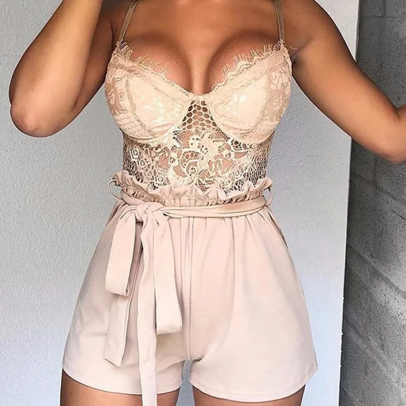 COKAGO Elegant Lace Jumpsuit Women Summer 2019 Sleeveless V Neck Female Jumpsuits Short Sexy Playsuit Push Up Plus Size Rompers | Женская