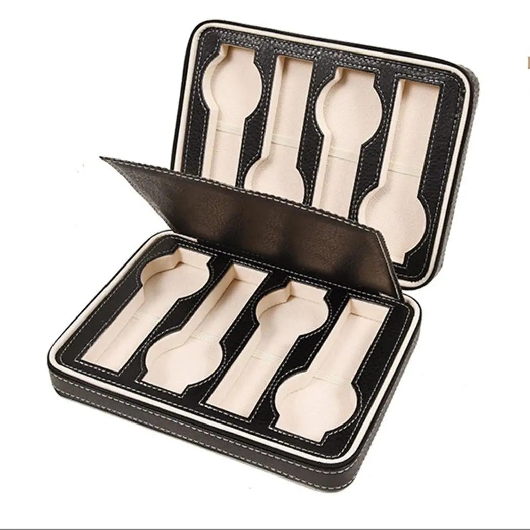 8 сетки Lether Часы Дисплей Коробка Коллекция Чехол держатель Органайзер молния