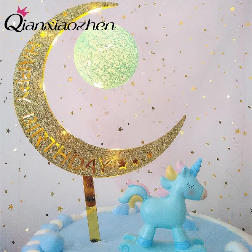 Qianxiaozhen Moon Топпер для торта С Днем Рождения украшения вечеринки дня рождения