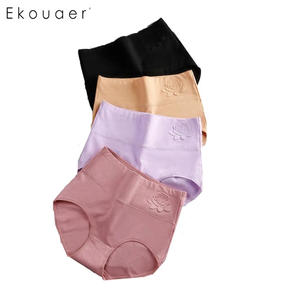 Ekouaer 4 шт./упак. сексуальное нижнее белье хлопковые трусы для женщин Мягкий лифт