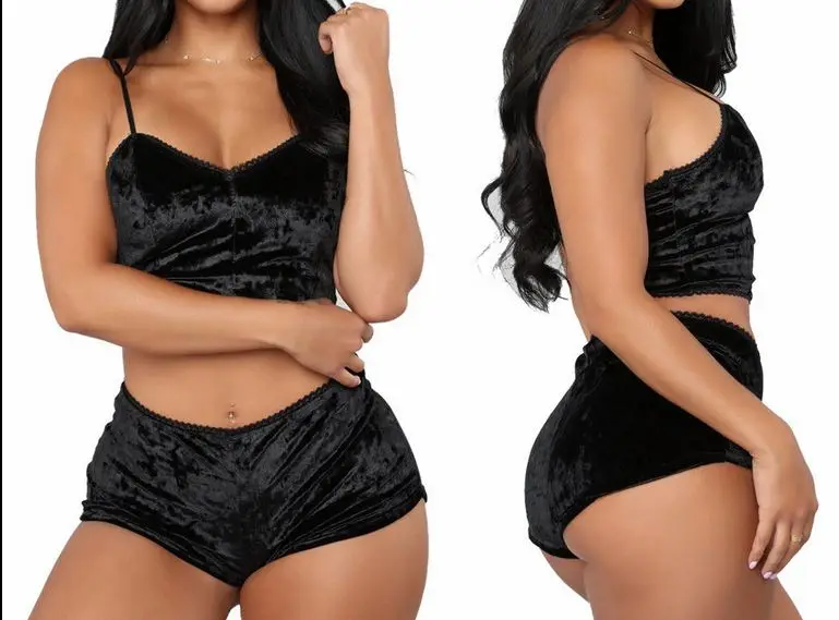Модное женское нижнее белье США сексуальное пижама бархатный топ Комплект