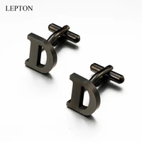 lepton stainless steel letters cufflinks for mens black silver color letters d of alphabet cuff links men shirt cuffs button