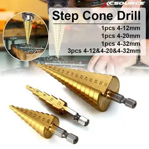 Ступенчатое сверло с шестигранной ручкой, ступенчатое Коническое сверло из быстрорежущей стали, 4-32,4-20,4-12