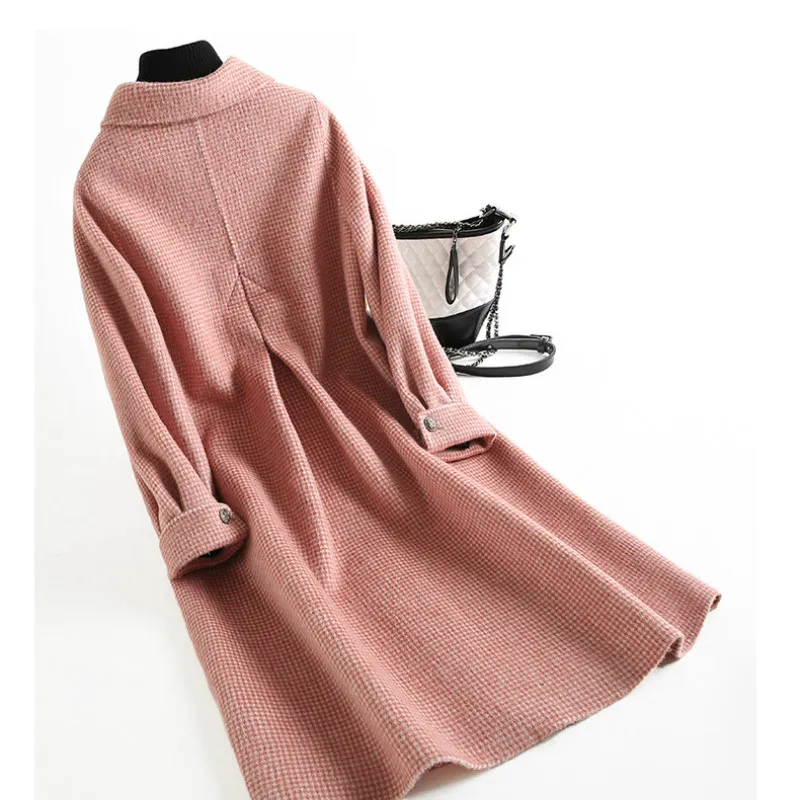 KMETRAM Double-faced Wool Jacket Woman Coats Winter 2020 Autumn Korean Pink Plaid Long Woolen Coat Manteau Femme Hiver ZL1008 | Женская
