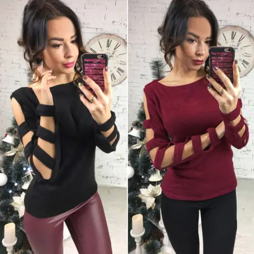 Womens Loose Long Sleeve Sweater Solid Knitted Off Shoulder Jumper Pullover Tops Sweaters Blouse Women | Женская одежда