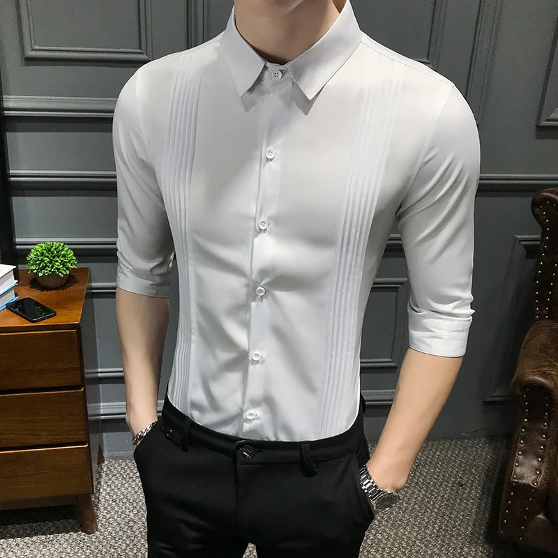 Мужская Однотонная рубашка на пуговицах Camicia Uomo черная красная белая приталенная