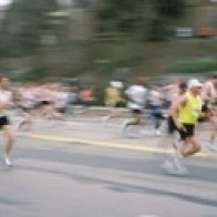 Marathon runners on a road Boston Washington Street Wellesley Norfolk County Massachusetts USA (36 x 13) | Дом и сад