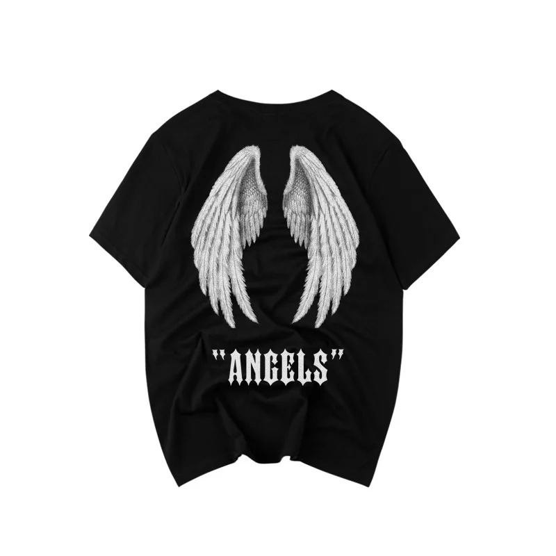

2020 New Arrival Tshirt Homme T Shirt Hip Hop Casual O-neck Wings Angel Printing Loose Pure Cotton Short Sleeve Summer Male