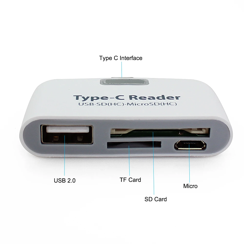 CHYI Type-C HUB Multi Function USB 2.0 Port SD/TF Card Reader Mini USB-C Splitter Adapter For PC Smart Phone Laptop Accessories |