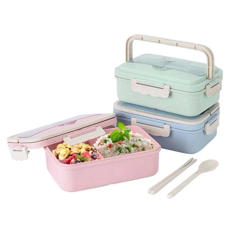 Портативная коробка для обеда разлагаемая герметичная с крышкой двойная