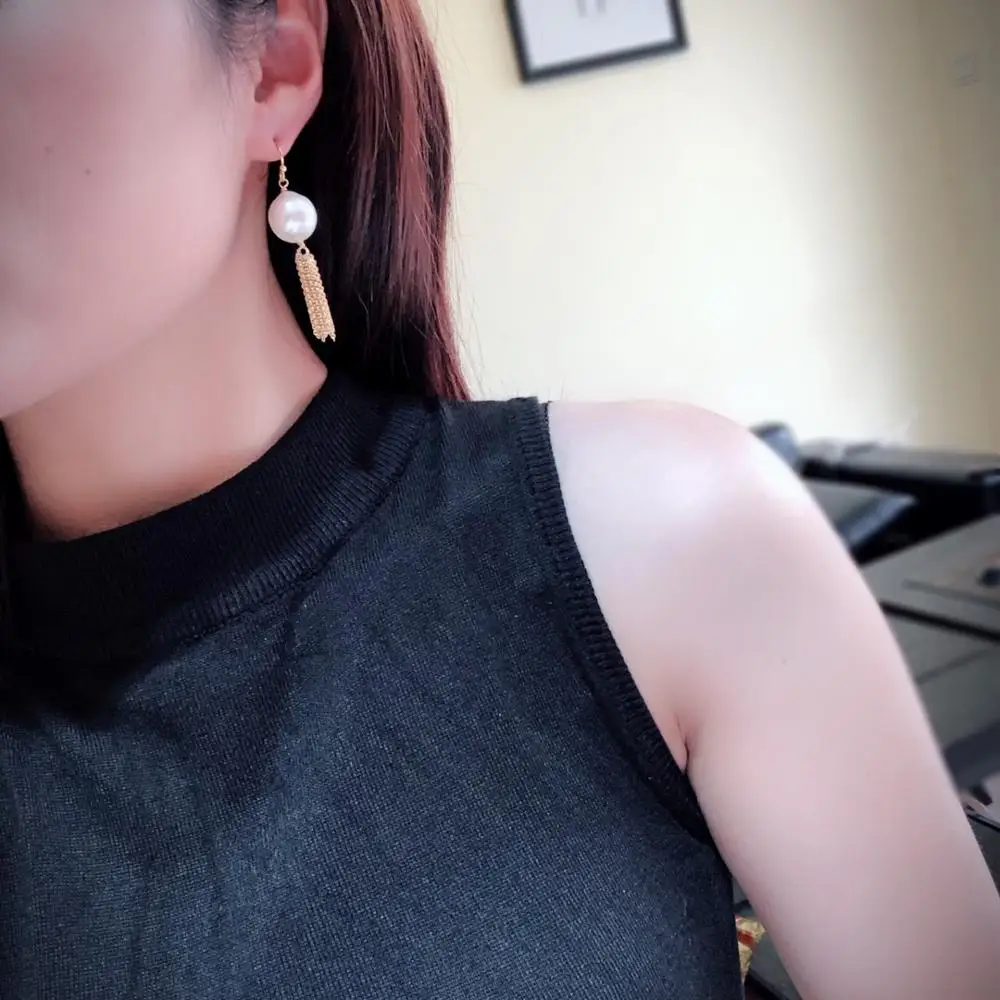 

ANI 14K Roll Gold Handmade Women Drop Earring Natural Freshwater White Pearl Gold Earring Tassel Dangle brincos para as mulheres