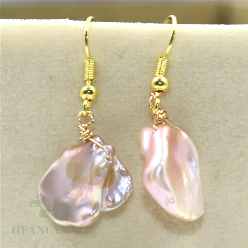 14-15mm Pink Baroque Pearl Earrings Gold Ear Drop Hook Classic Wedding Natural Jewelry Earbob Gift Cultured Accessories Luxury | Украшения