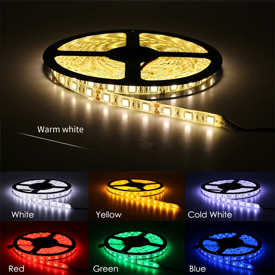 DC12V 5M/lot 300Led IP65/IP20 waterproof 5050 60 LED/m Flexible LED strip RGB RGBW/WW white for Christmas decoration of building | Лампы и